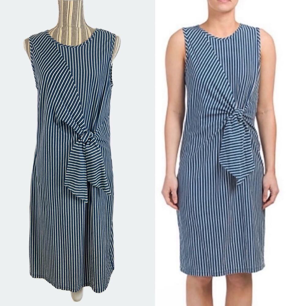 J Mclaughlin Jenn Vertical Stripe Sleeveless Faux Wrap Shift Dress Size Large